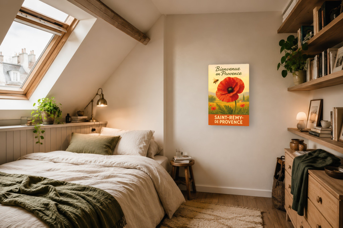 V04-09, Affiche vintage botanique - Matin rouge - Coquelicot en Provence