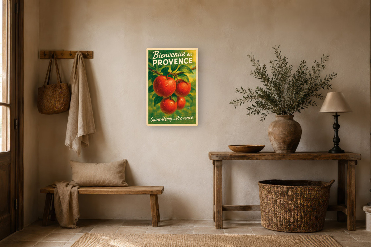 V01-03, Affiche vintage botanique - Pommes d’automne - Rouge des vergers provençaux