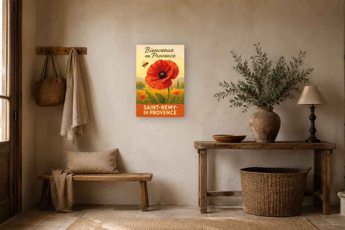 V01-03, Affiche vintage botanique - Matin rouge - Coquelicot en Provence