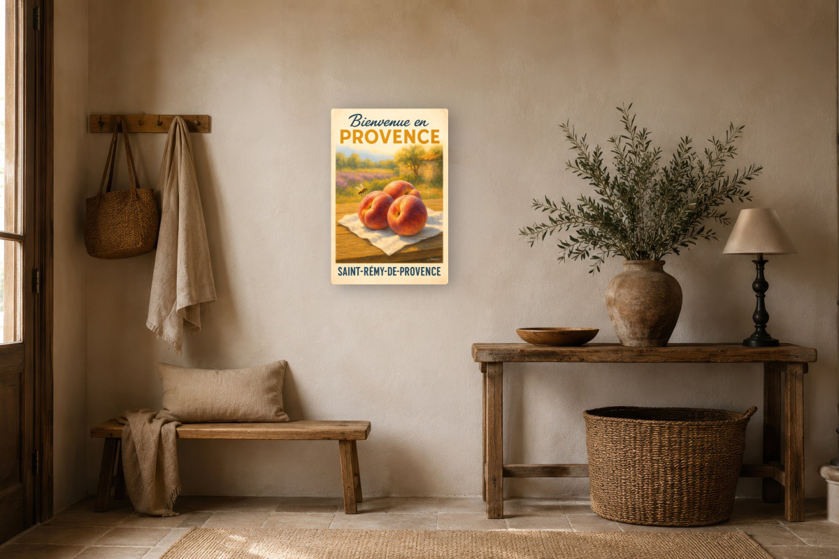 V01-03, Affiche vintage botanique - Pêches de Provence - Douceur d’Été