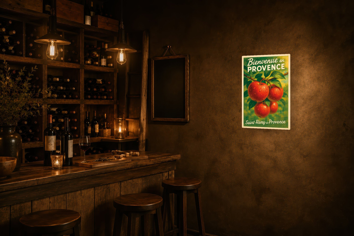 V02-21, Affiche vintage botanique - Pommes d’automne - Rouge des vergers provençaux