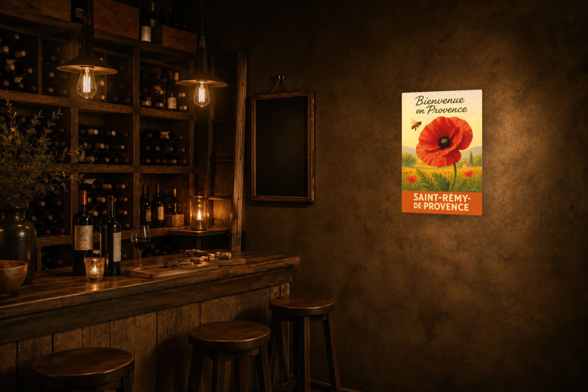 V02-21, Affiche vintage botanique - Matin rouge - Coquelicot en Provence