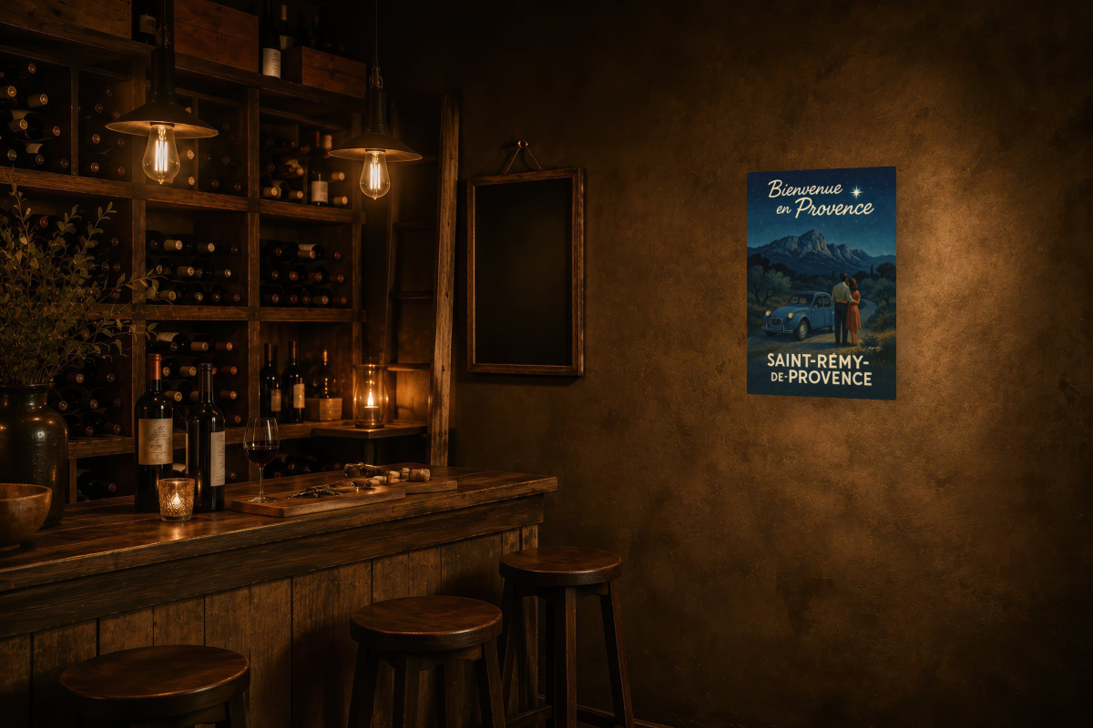 V02-21, Affiche vintage Provence - Échappée belle - Saint-Rémy sous les étoiles