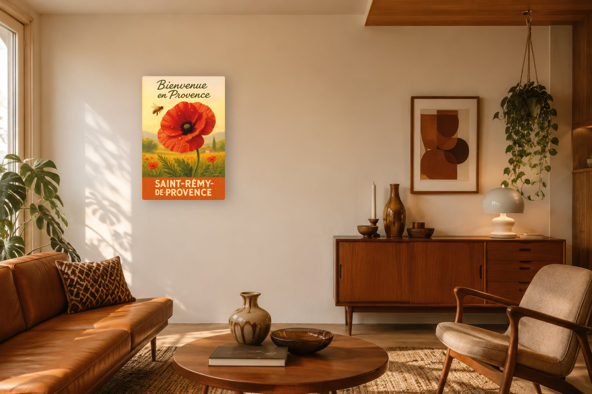 V03-04, Affiche vintage botanique - Matin rouge - Coquelicot en Provence