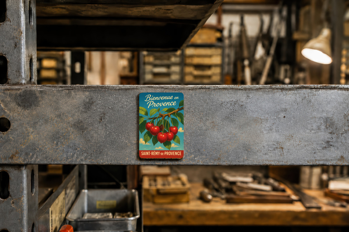 Mockup magnet 08 — Magnet Rouge éclat – Cerises de Provence au soleil