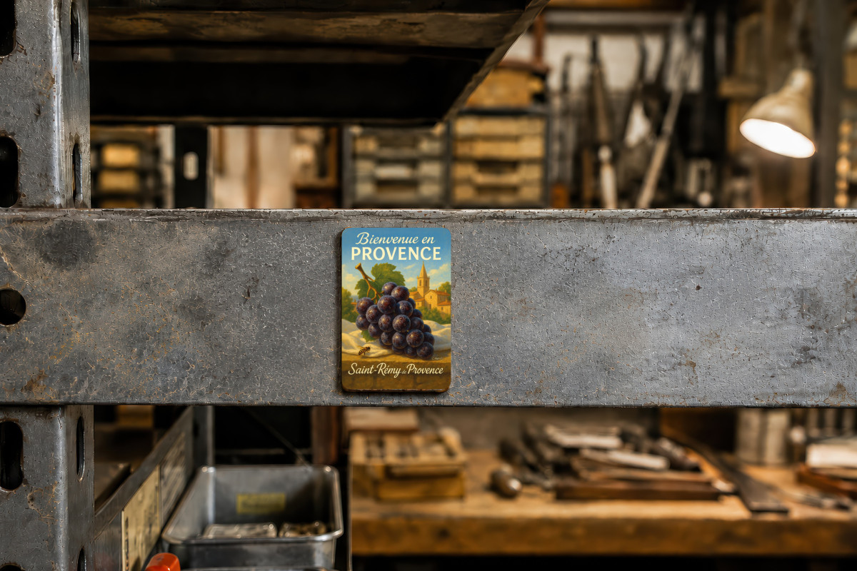 Mockup magnet 08 — Magnet À l’ombre des vignes – Raisin noir de Saint-Rémy