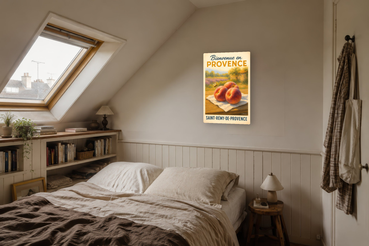 V04-08, Affiche vintage botanique - Pêches de Provence - Douceur d’Été