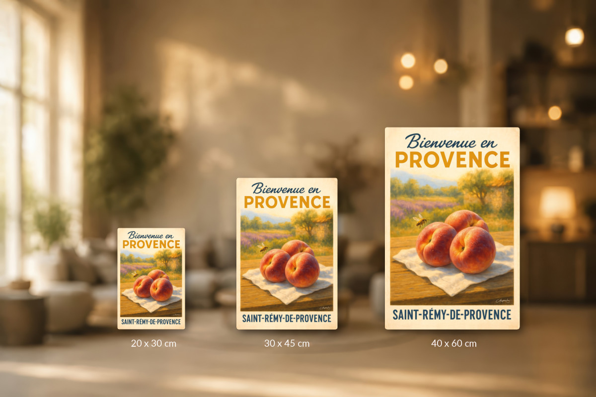 Collection 40x60, Affiche vintage botanique - Pêches de Provence - Douceur d’Été
