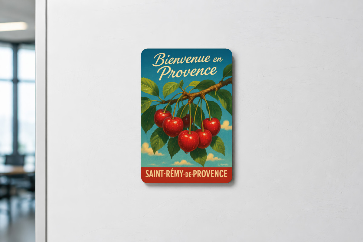Mockup magnet 09 — Magnet Rouge éclat – Cerises de Provence au soleil