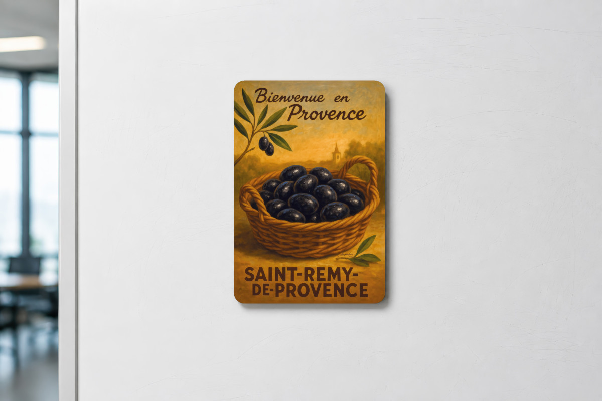 Mockup magnet 09 — Magnet L’or noir de Provence – Panier d’olives
