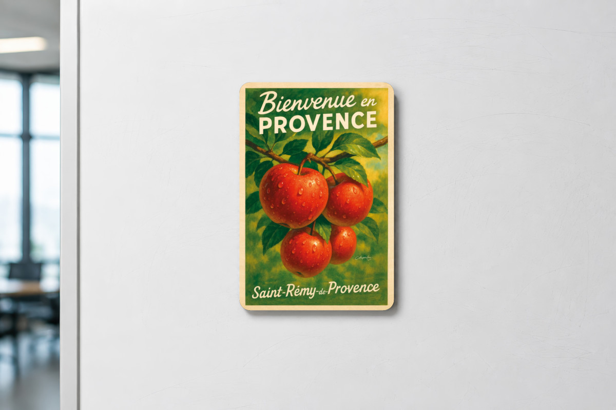 Mockup magnet 09 — Magnet Pommes d’automne – Rouge des vergers provençaux