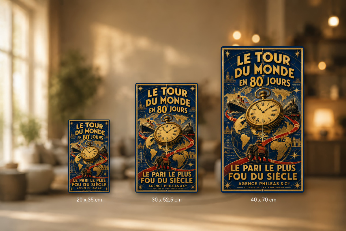 Plaques - décors mêlés #1, Affiche vintage Jules Verne - Le Tour du Monde en 80 Jours