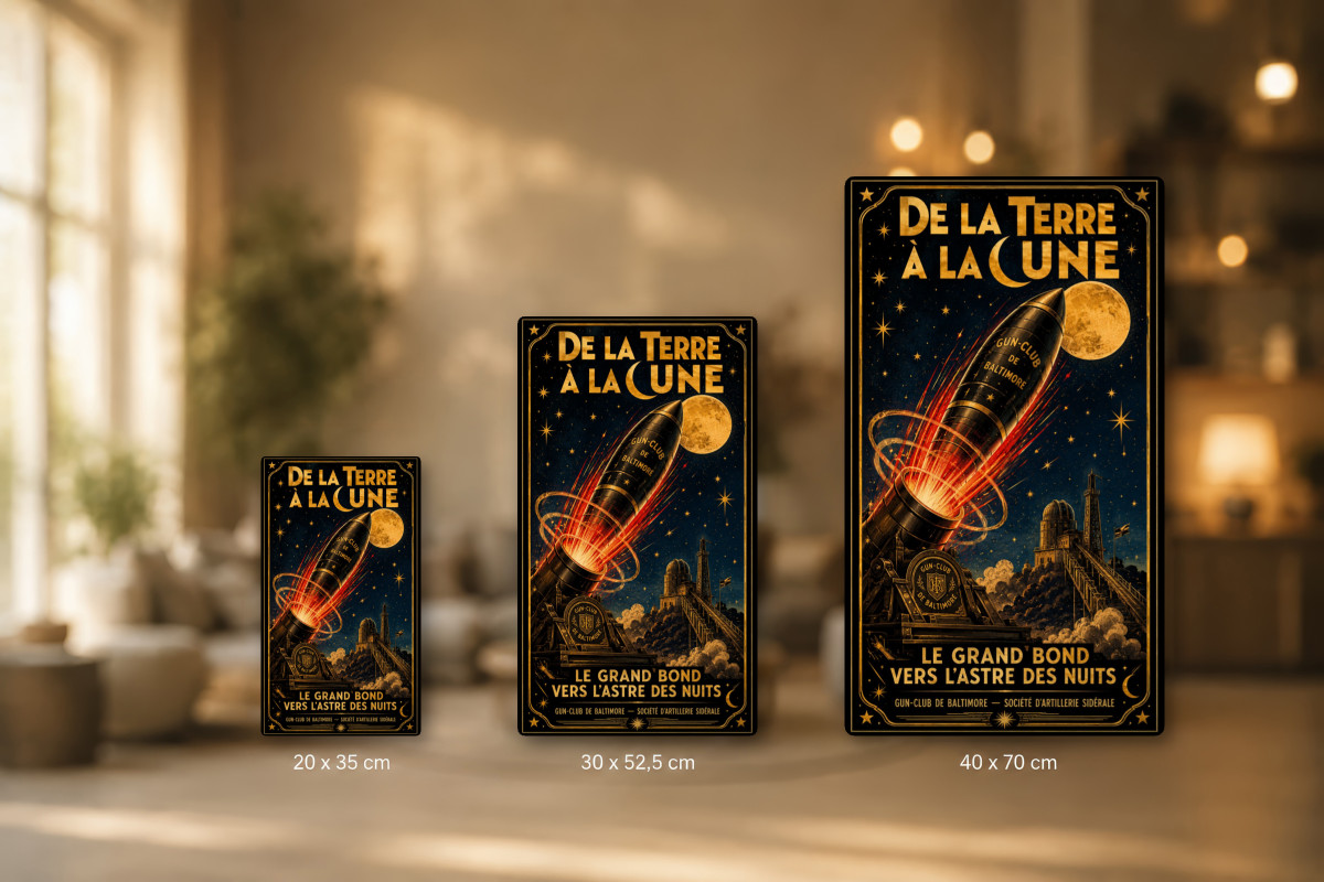 Plaques - décors mêlés #1, Affiche vintage Jules Verne - De la Terre à la Lune