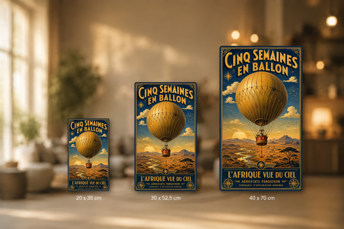 Plaques - décors mêlés #1, Affiche vintage Jules Verne - Cinq Semaines en Ballon