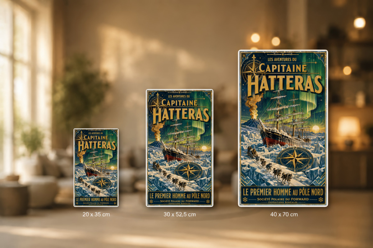 Plaques - décors mêlés #1, Affiche vintage Jules Verne - Les Aventures du Capitaine Hatteras