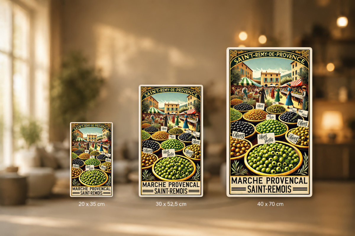 Plaques - décors mêlés #1, Affiche vintage Provence - Marché Provençal : Les Olives de Saint-Rémy