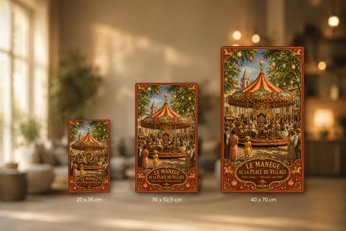Plaques - décors mêlés #2, Affiche vintage enfance - Le Manège de la Place du Village