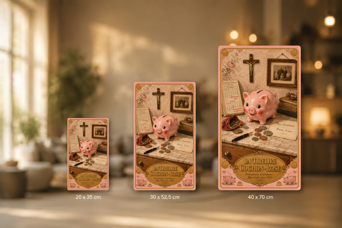 Plaques - décors mêlés #2, Affiche vintage enfance - La Tirelire Cochon-Rose