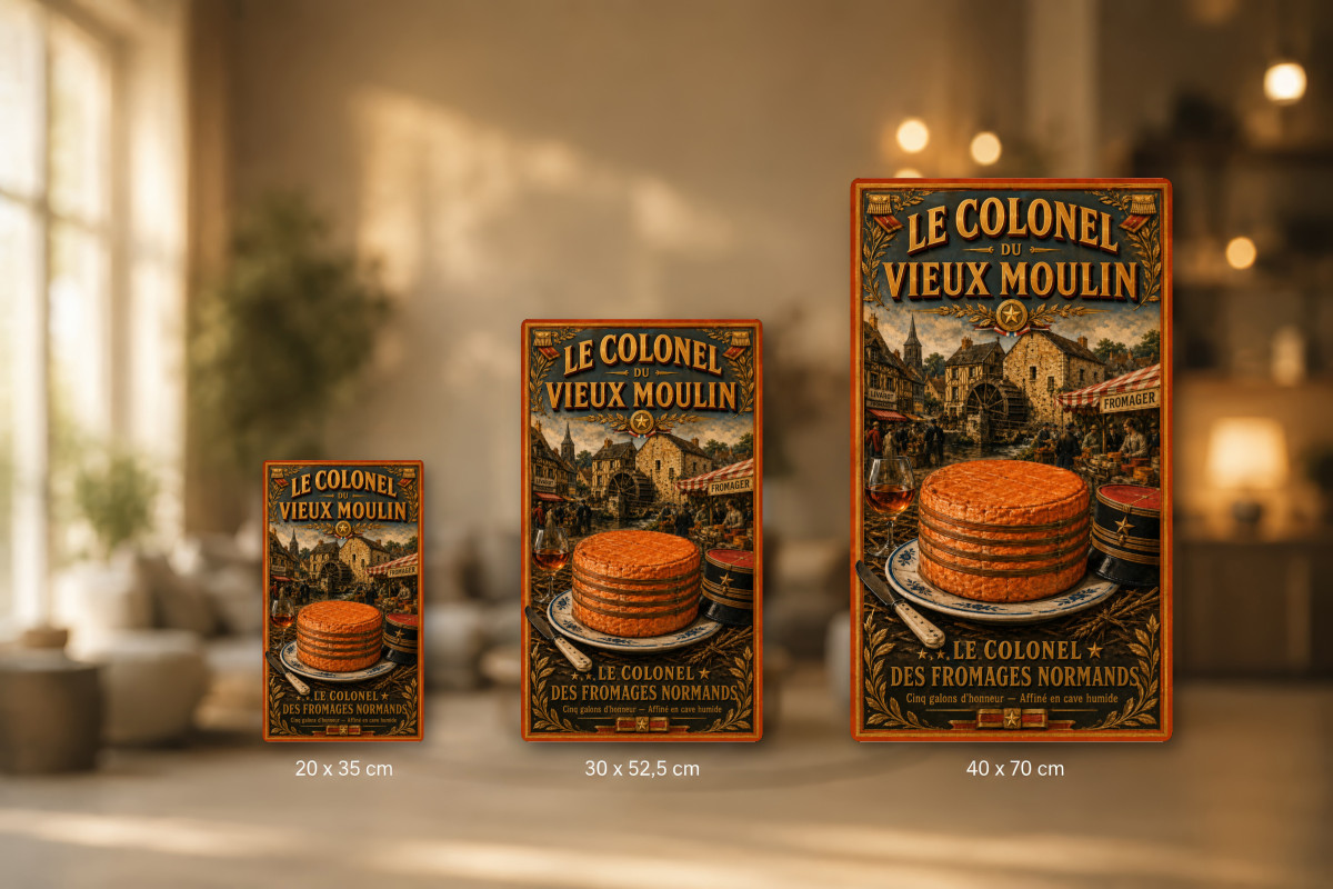 Plaques - décors mêlés #3, Affiche vintage fromage - Le Colonel du Vieux Moulin - Pays d'Auge