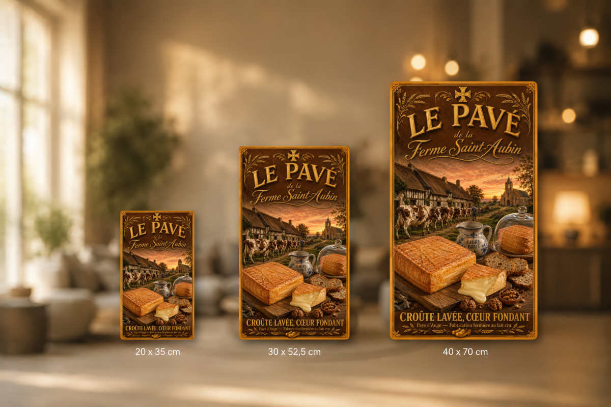 Plaques - décors mêlés #3, Affiche vintage fromage - Le Pavé de la Ferme Saint-Aubin - Pays d'Auge