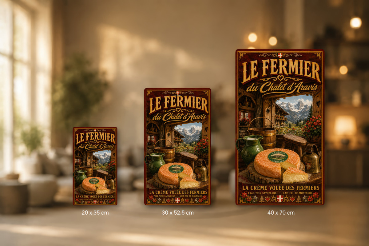 Plaques - décors mêlés #3, Affiche vintage fromage - Le Fermier du Chalet d'Aravis