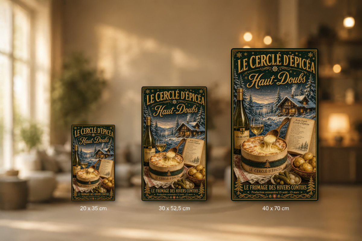 Plaques - décors mêlés #3, Affiche vintage fromage - Le Cerclé d'Épicéa - Haut-Doubs
