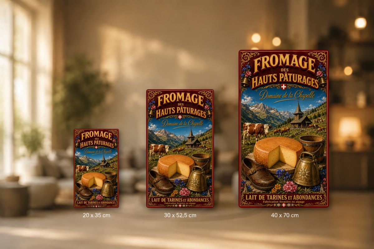 Plaques - décors mêlés #3, Affiche vintage fromage - Domaine de la Chapelle - Fromage des Hauts Pâturages