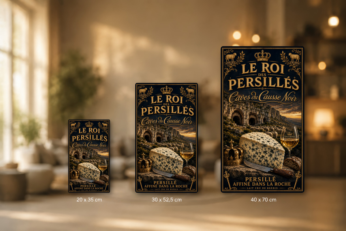 Plaques - décors mêlés #3, Affiche vintage fromage - Caves du Causse Noir - Le Roi des Persillés