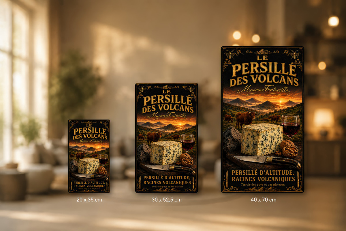 Plaques - décors mêlés #3, Affiche vintage fromage - Maison Fontvieille - Le Persillé des Volcans