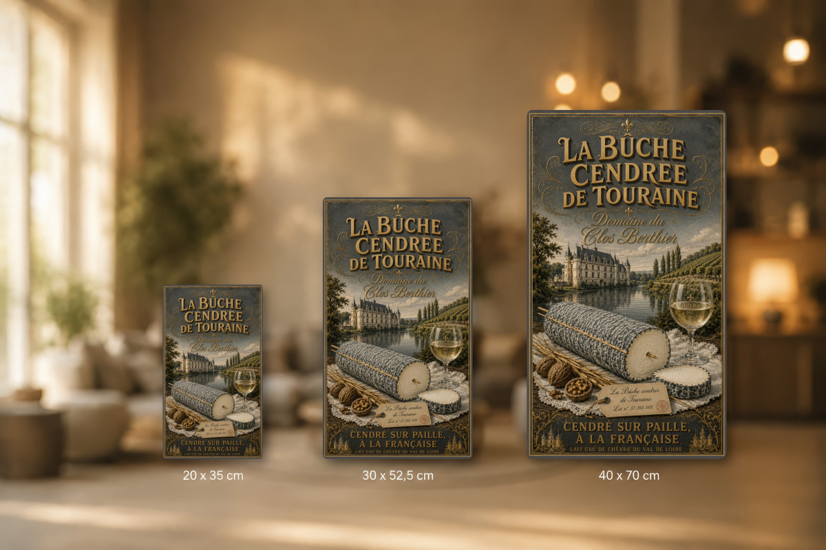 Plaques - décors mêlés #3, Affiche vintage fromage - Domaine du Clos Berthier - La Bûche Cendrée de Touraine