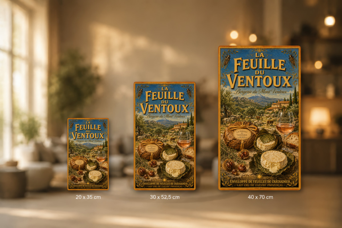 Plaques - décors mêlés #3, Affiche vintage fromage - La Feuille du Ventoux - Chèvre au Châtaignier
