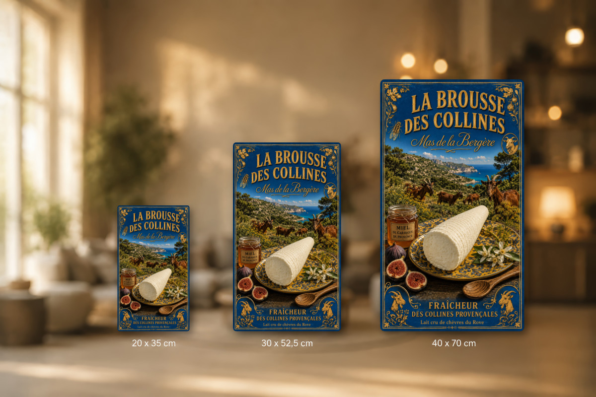 Plaques - décors mêlés #3, Affiche vintage fromage - Mas de la Bergère - La Brousse des Collines