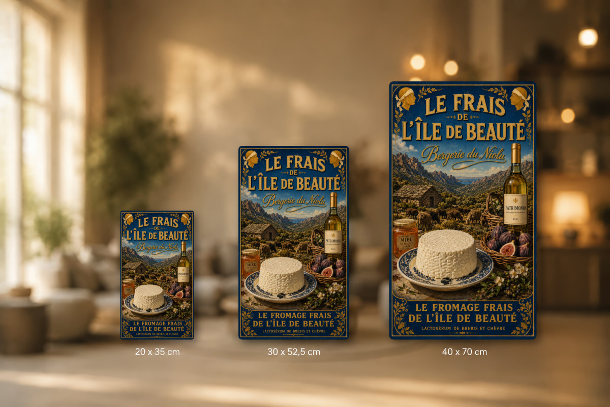 Plaques - décors mêlés #3, Affiche vintage fromage - Bergerie du Niolu - Le Frais de l’Île de Beauté