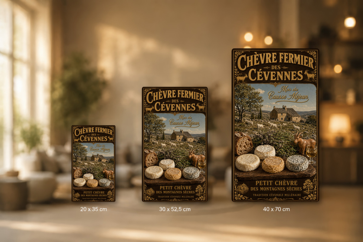 Plaques - décors mêlés #3, Affiche vintage fromage - Mas du Causse Méjean - Chèvre Fermier des Cévennes
