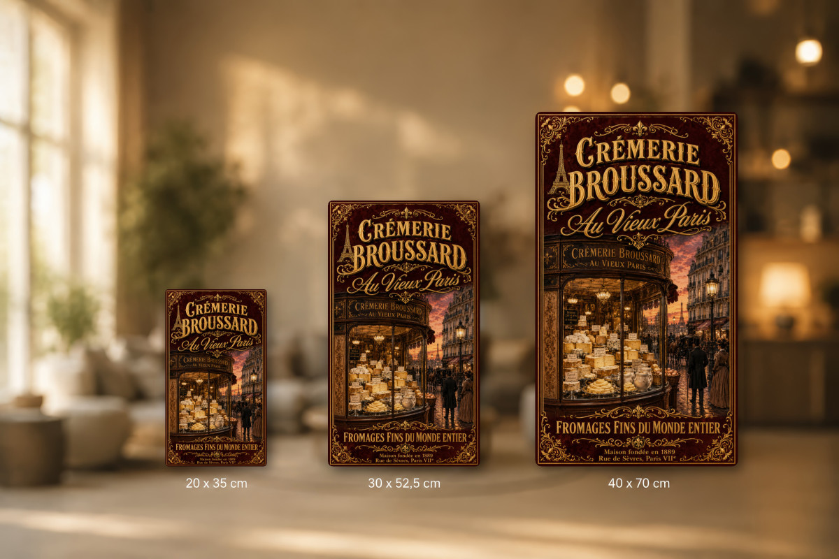 Plaques - décors mêlés #3, Affiche vintage fromage - Crémerie Broussard - Au Vieux Paris