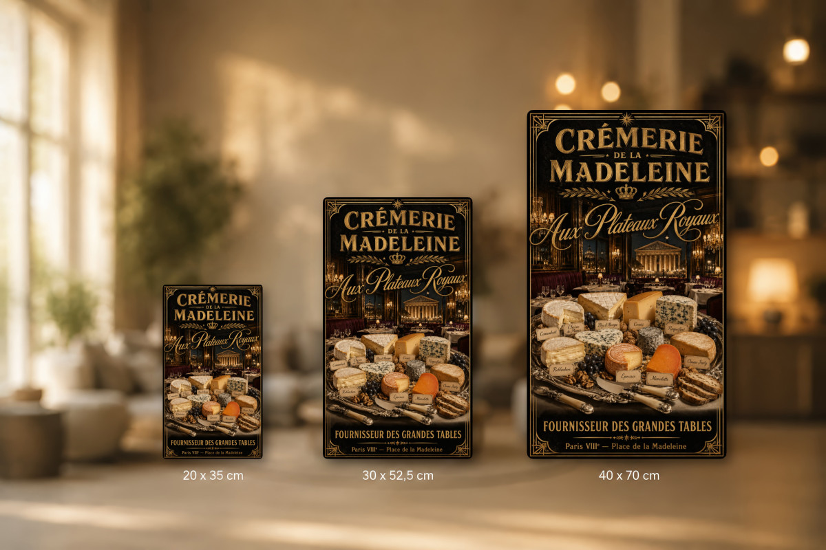 Plaques - décors mêlés #3, Affiche vintage fromage - Crémerie de la Madeleine « Aux Plateaux Royaux »