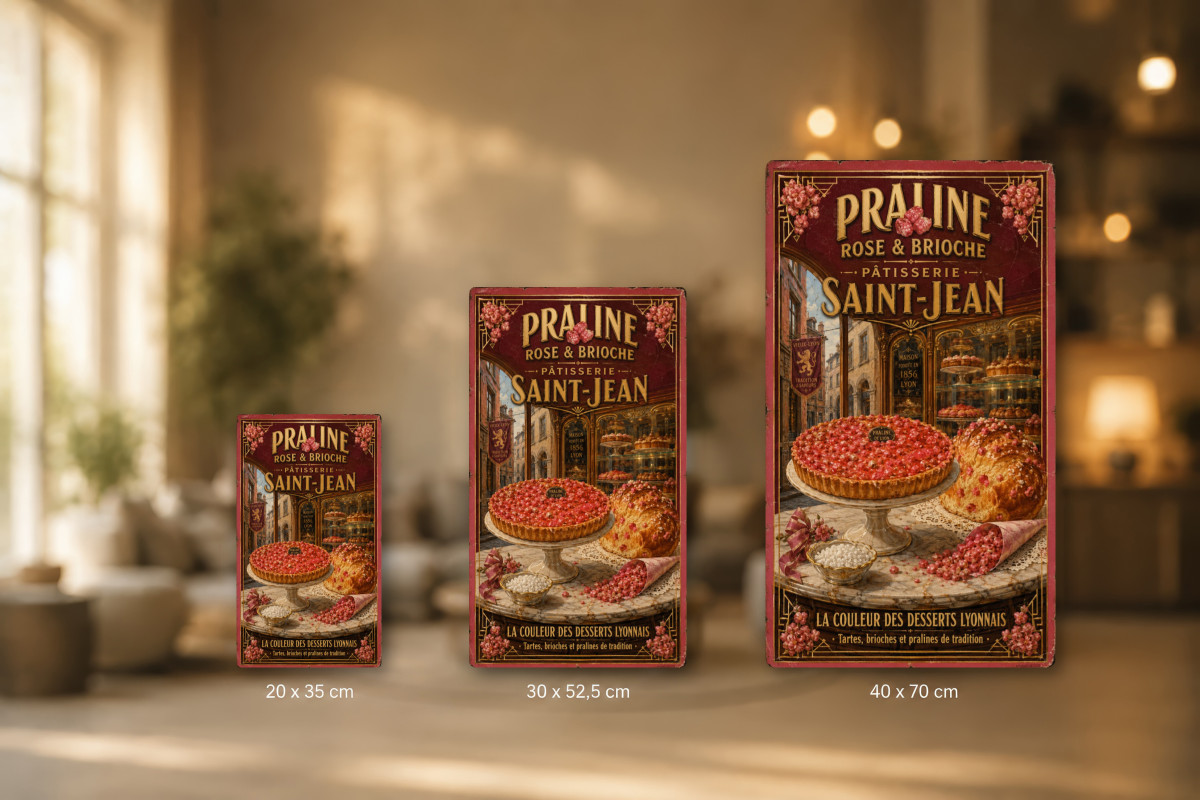 Plaques - décors mêlés #4, Affiche vintage Lyon - Praline Rose & Brioche - Pâtisserie Saint-Jean