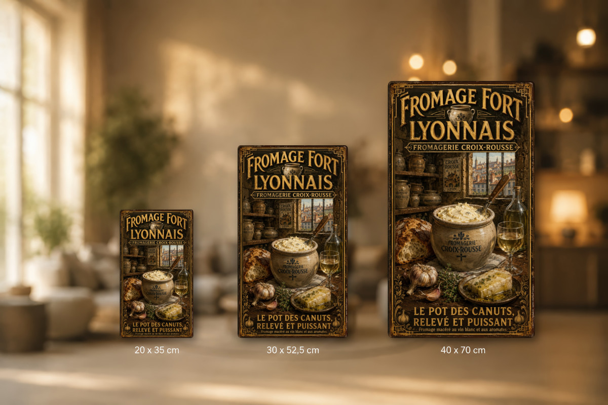 Plaques - décors mêlés #4, Affiche vintage Lyon - Fromage Fort du Lyonnais - Fromagerie Croix-Rousse