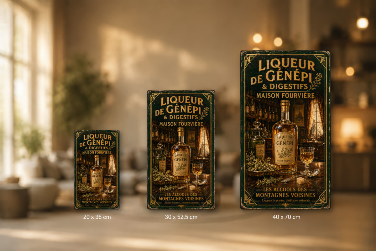 Plaques - décors mêlés #4, Affiche vintage Lyon - Liqueur de Génépi & Digestifs - Maison Fourvière