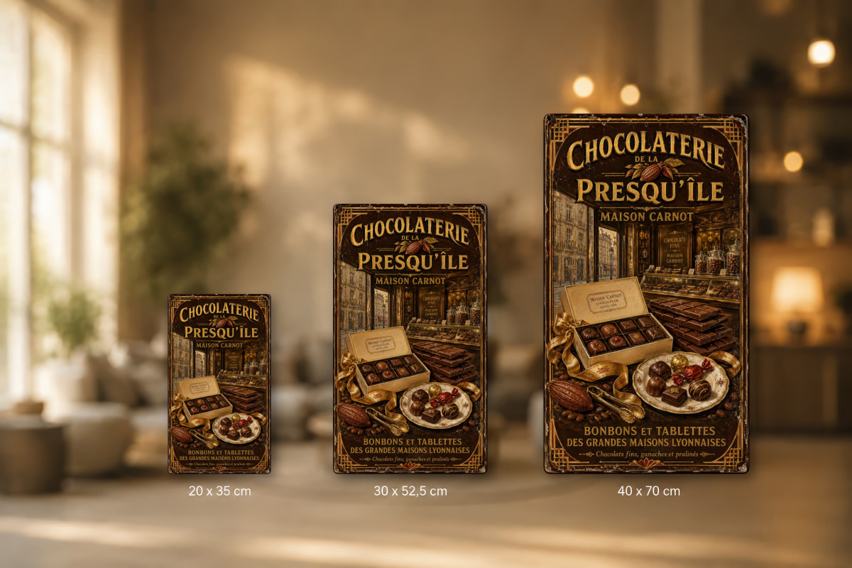 Plaques - décors mêlés #4, Affiche vintage Lyon - Chocolaterie de la Presqu'île - Maison Carnot