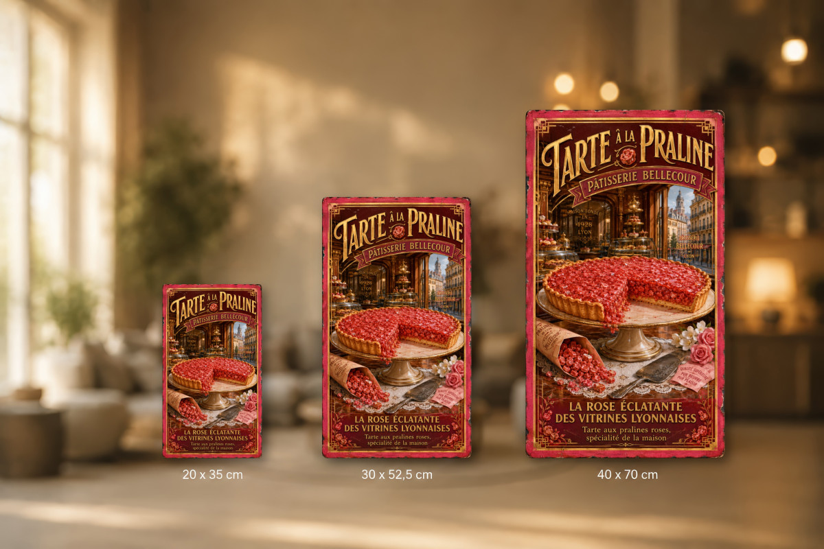 Plaques - décors mêlés #4, Affiche vintage Lyon - Tarte à la Praline - Pâtisserie Bellecour