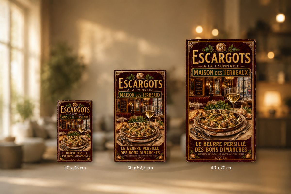 Plaques - décors mêlés #4, Affiche vintage Lyon - Escargots à la Lyonnaise - Maison des Terreaux