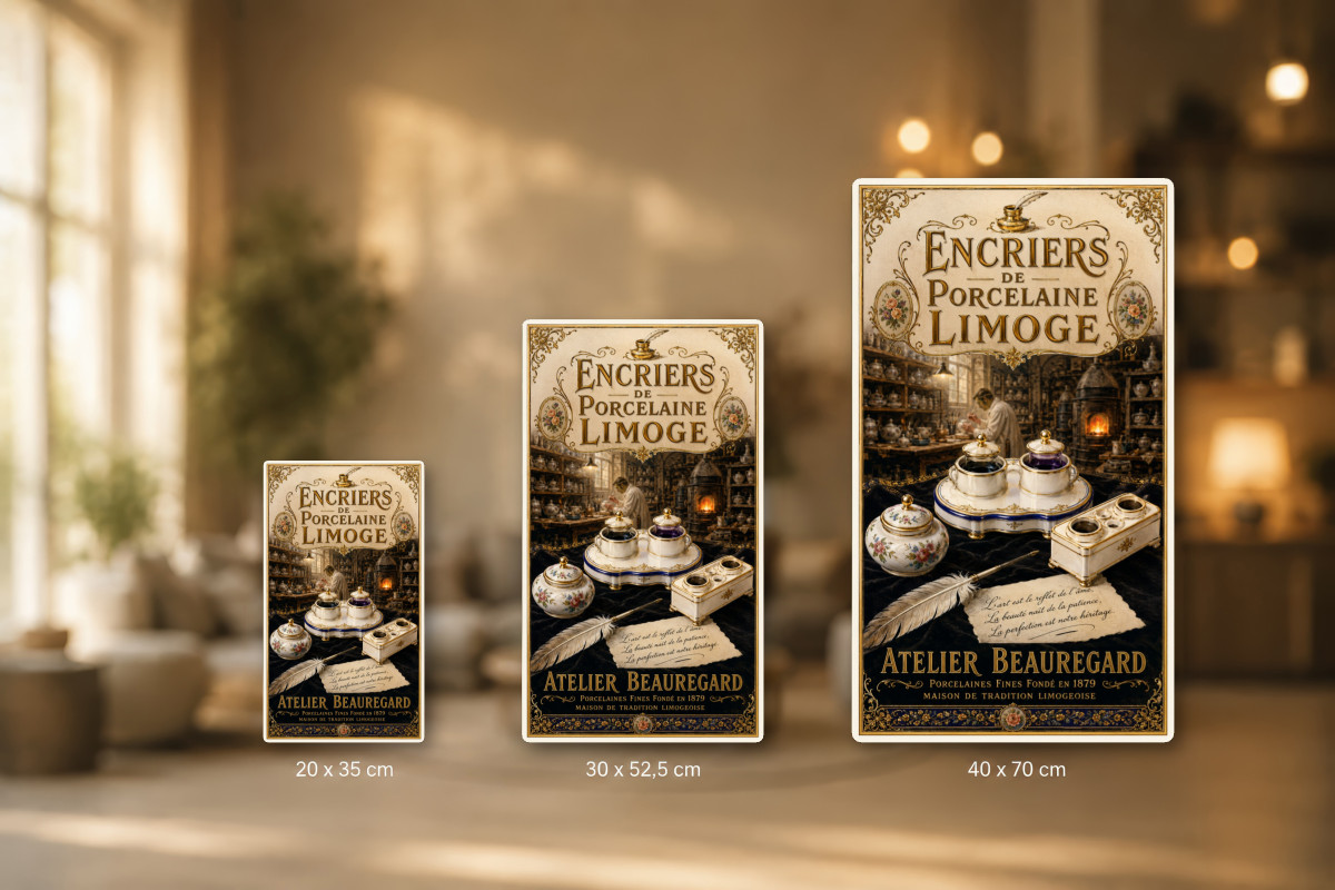 Plaques - décors mêlés #5, Affiche vintage école d’autrefois - Encriers de Porcelaine Limoge