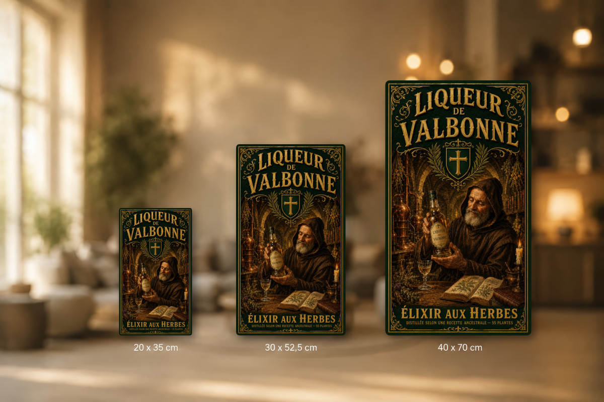 Plaques - décors mêlés #6, Affiche vintage apéritif - Liqueur de Valbonne - Élixir aux Herbes