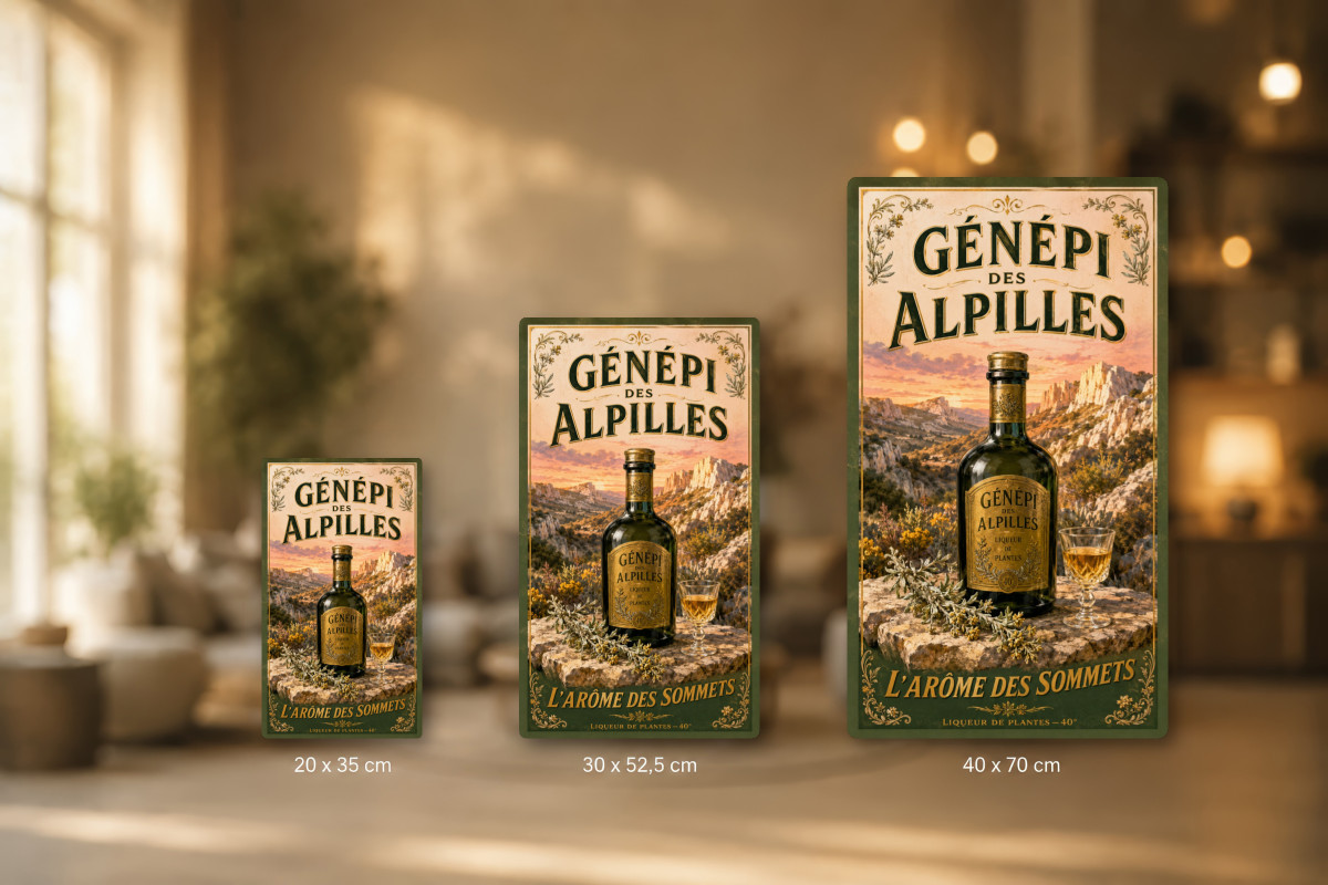 Plaques - décors mêlés #6, Affiche vintage apéritif - Génépi des Alpilles - L’Arôme des Sommets