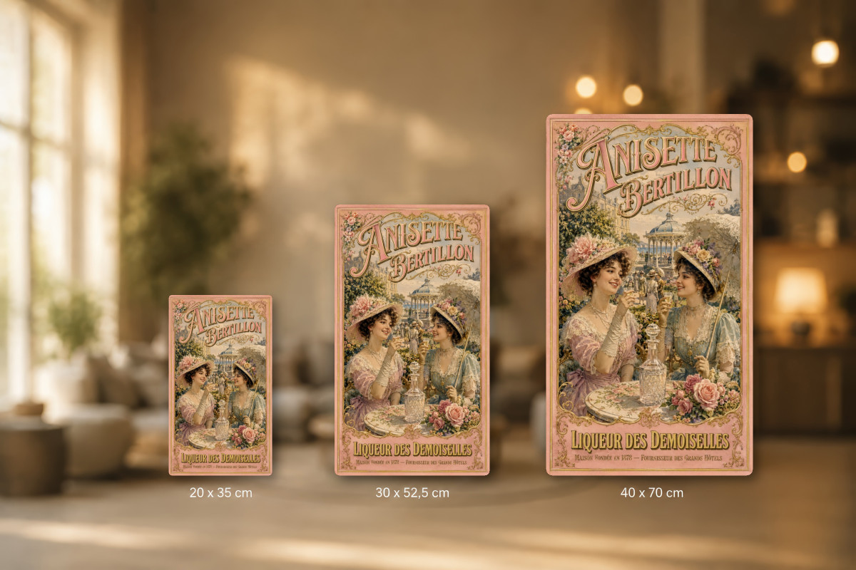 Plaques - décors mêlés #6, Affiche vintage apéritif - Anisette Bertillon - Liqueur des Demoiselles
