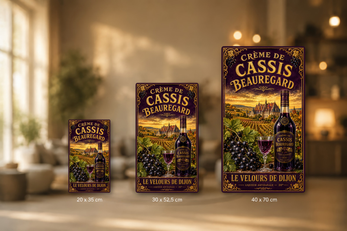 Plaques - décors mêlés #6, Affiche vintage apéritif - Crème de Cassis Beauregard - Le Velours de Dijon
