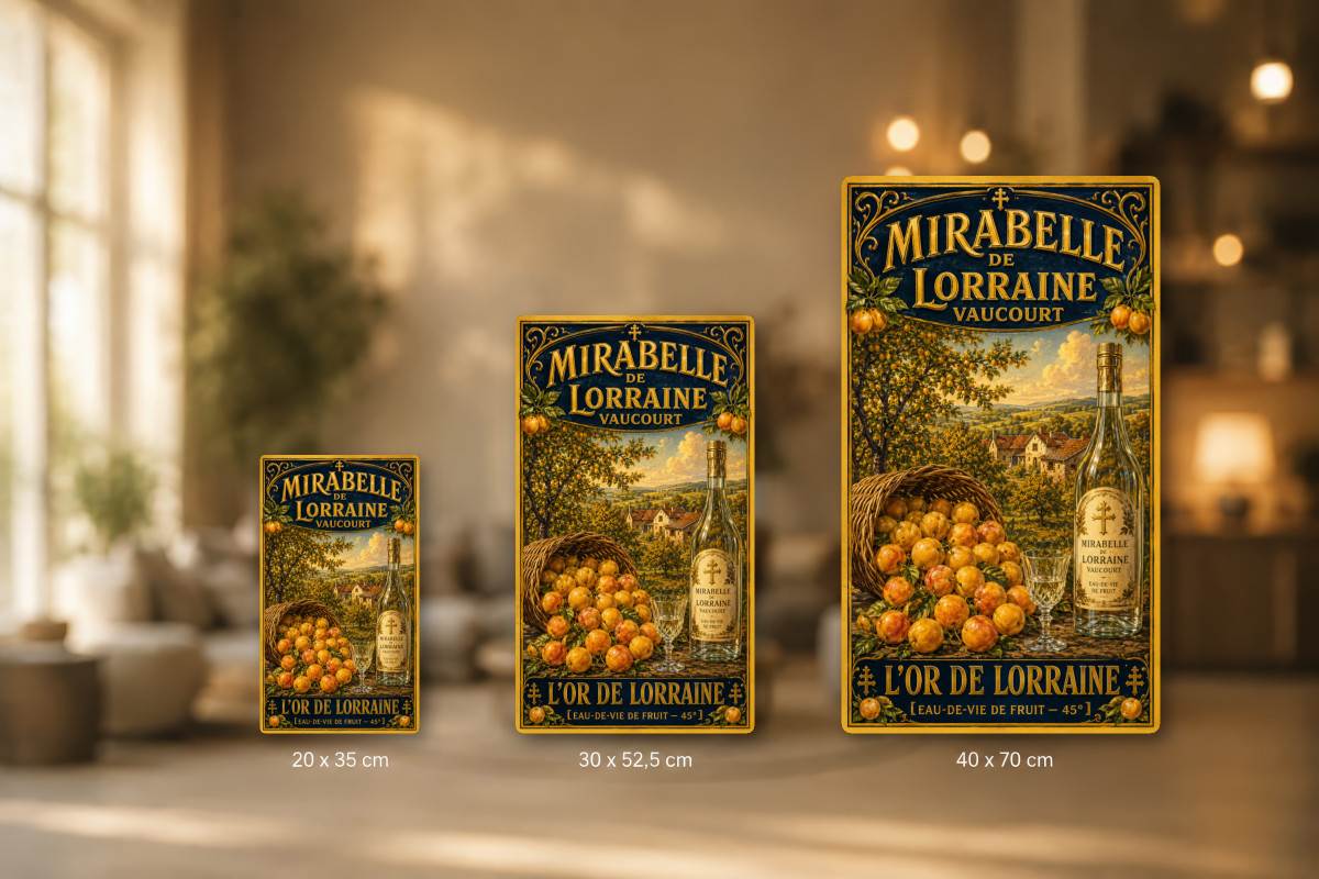 Plaques - décors mêlés #6, Affiche vintage apéritif - Mirabelle de Lorraine Vaucourt - L’Or de Lorraine