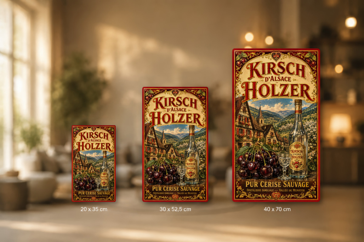 Plaques - décors mêlés #6, Affiche vintage apéritif - Kirsch d’Alsace Holzer - Pur Cerise Sauvage
