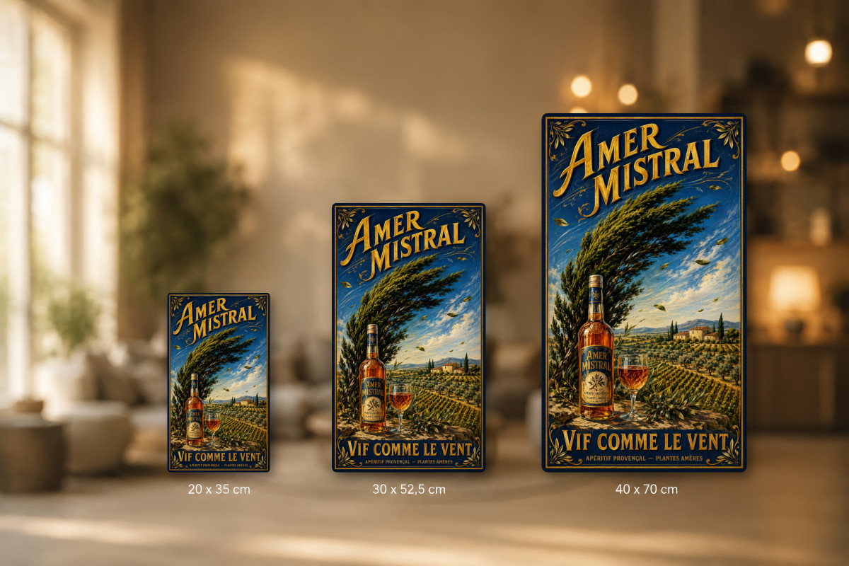 Plaques - décors mêlés #6, Affiche vintage apéritif - Amer Mistral - Vif comme le Vent